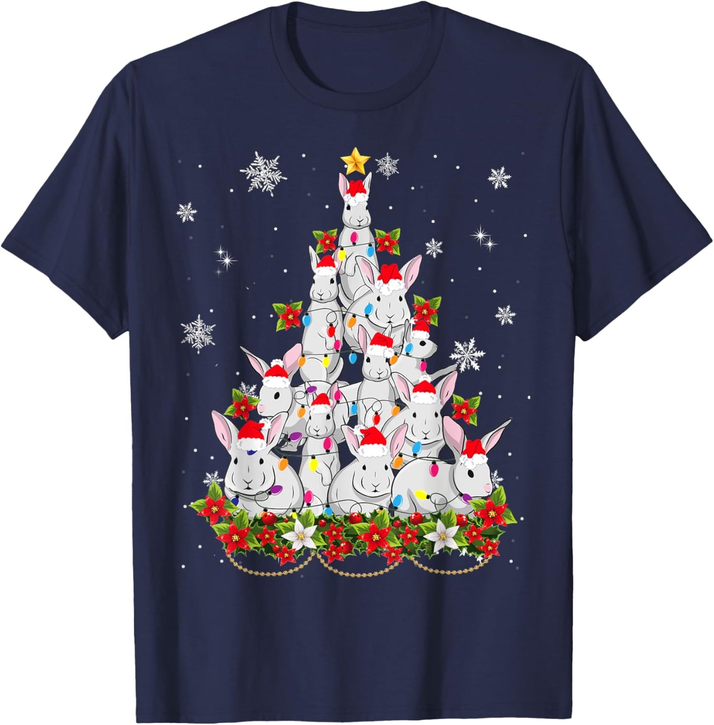 Santa Rabbit Bunny Christmas Tree Ornament Decor Gifts T-Shirt - T-Shirt | Navy