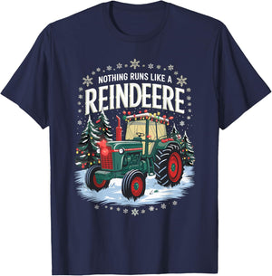 Nothing Runs Like A Reindeer Funny Christmas Tractor Farm T-Shirt - T-Shirt | Navy