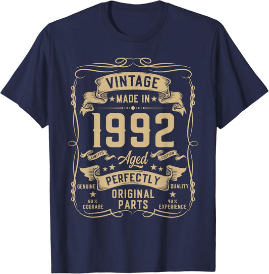 Vintage 1992 34yr 34th Birthday Gifts 34 Years Old T-Shirt - T-Shirt | Navy