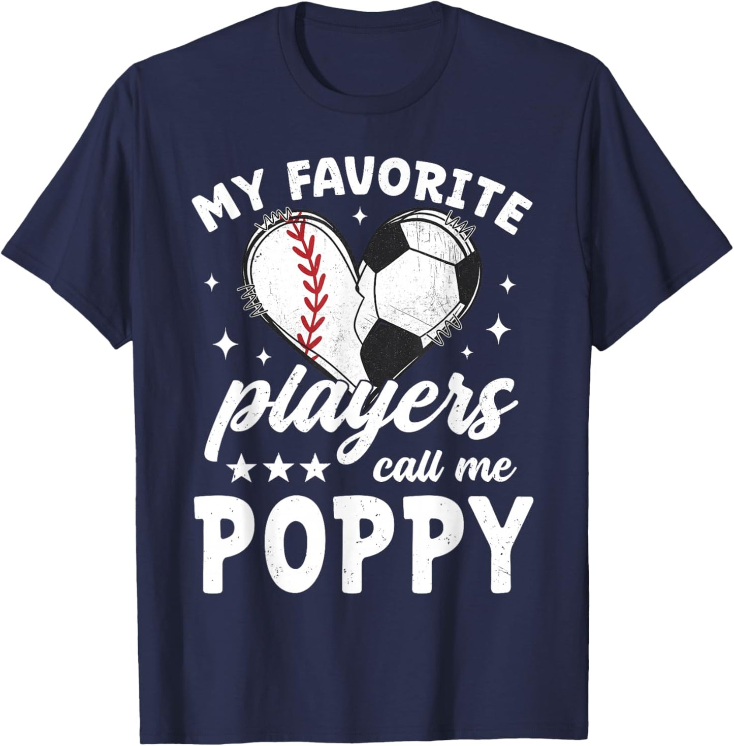 My Favorite Players Call Me Poppy Baseball Soccer Player T-Shirt - T-Shirt | Navy