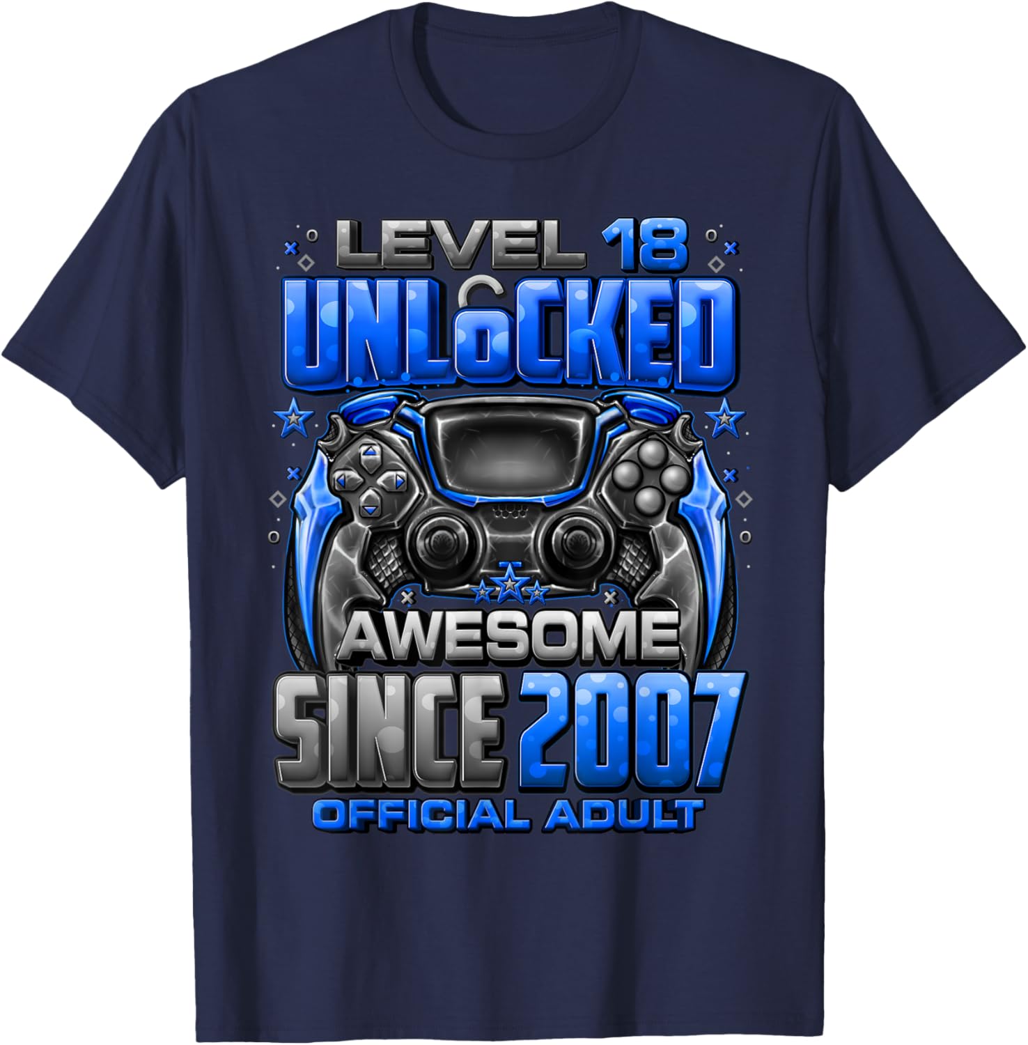 Level 18 Unlocked Awesome Since 2007 18th Birthday Gaming T-Shirt - T-Shirt | Navy
