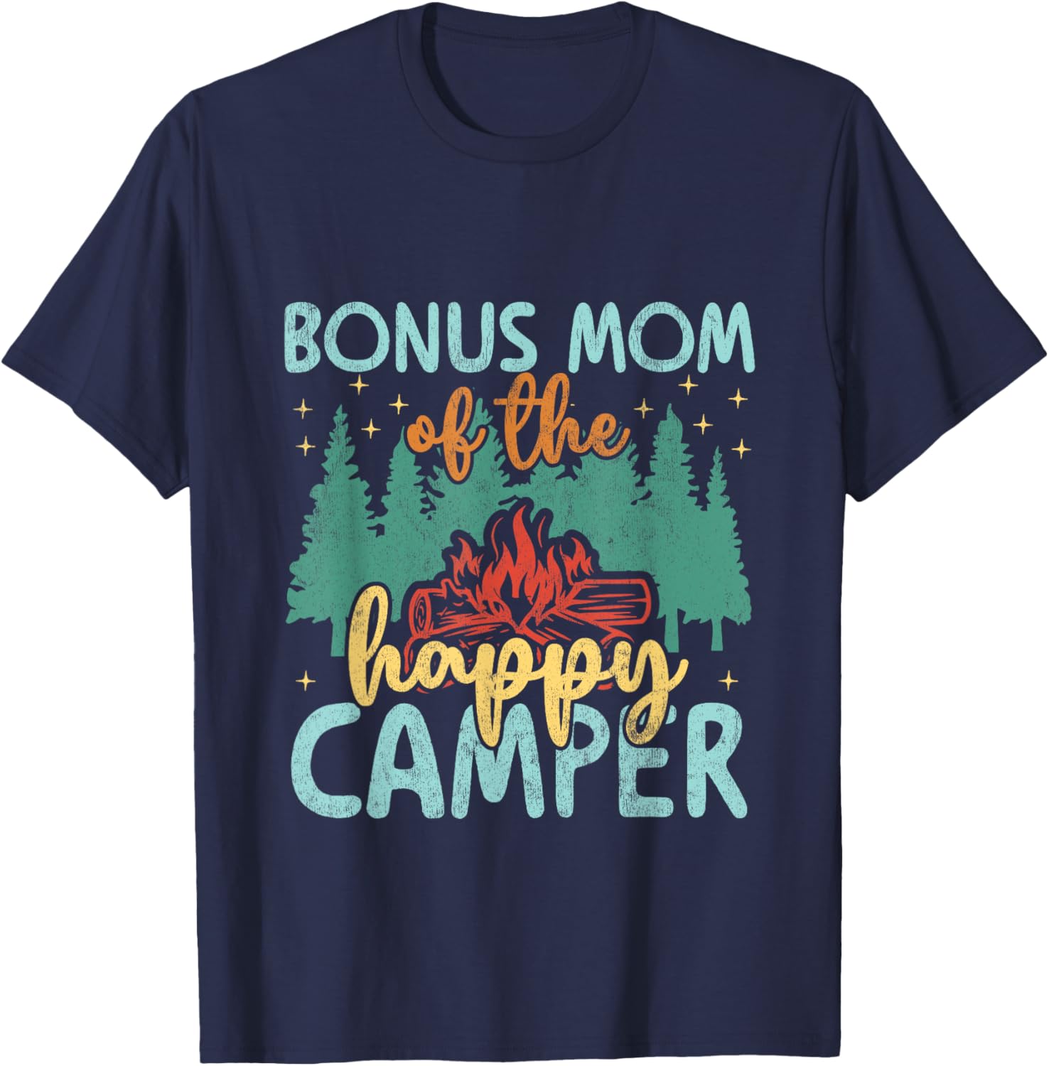Bonus Mom of Happy Camper 1st Birthday Party Retro Bonus Mom T-Shirt - T-Shirt | Navy