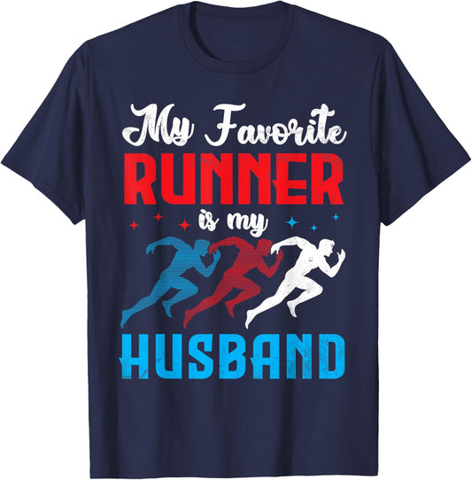 My Favorite Runner Is My Husband Proud Track & Field Support T-Shirt - T-Shirt | Navy
