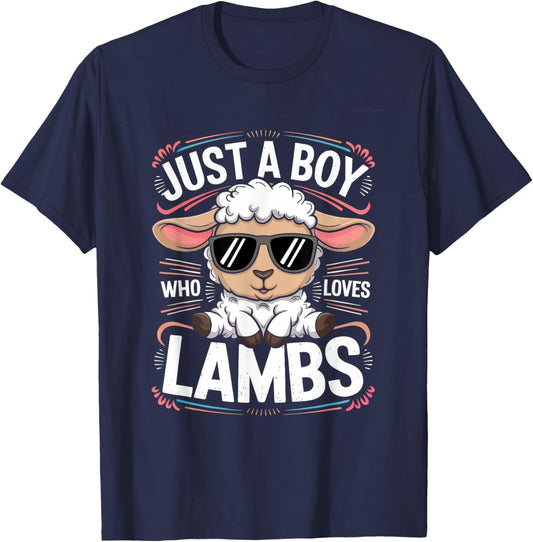Just a Boy Who Loves Lambs Lamb Sheep Farm Animal Lover Kids T-Shirt - T-Shirt | Navy