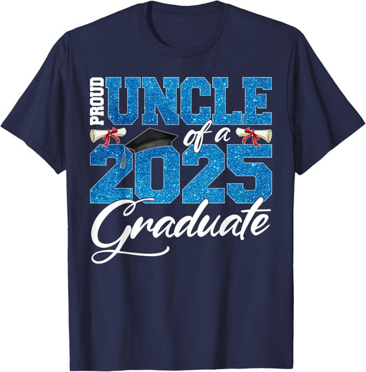 Proud Uncle Of A Class Of 2025 Senior Graduate Men Women T-Shirt - T-Shirt | Navy