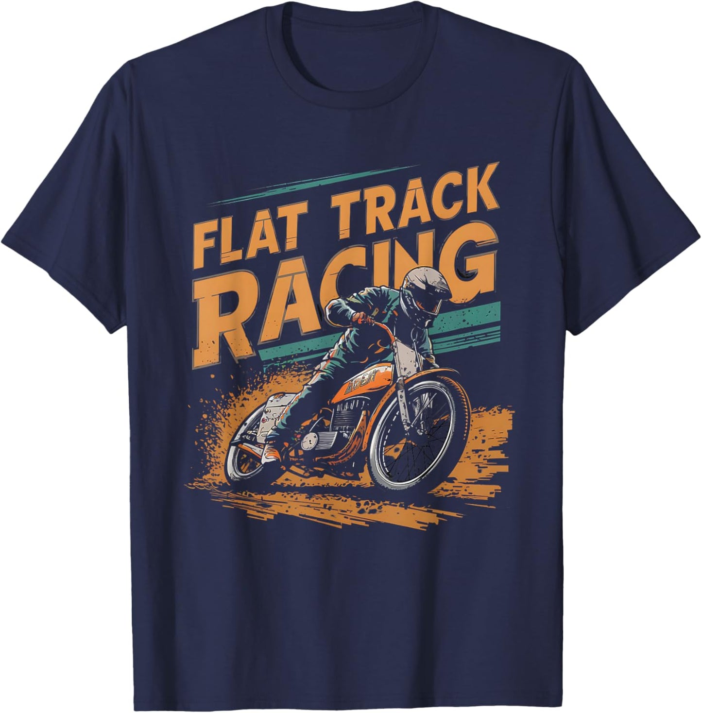Flat Track Motorcycle Racing American Flag Speedway Dirt T-Shirt - T-Shirt | Navy