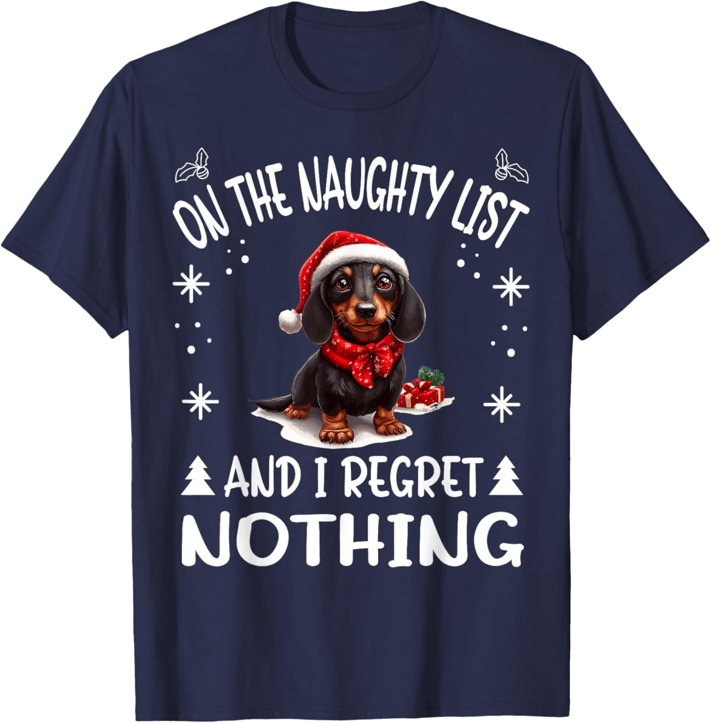 Cute Dachshund Wiener Doxie dog Dog Christmas On The Naughty T-Shirt - T-Shirt | Navy
