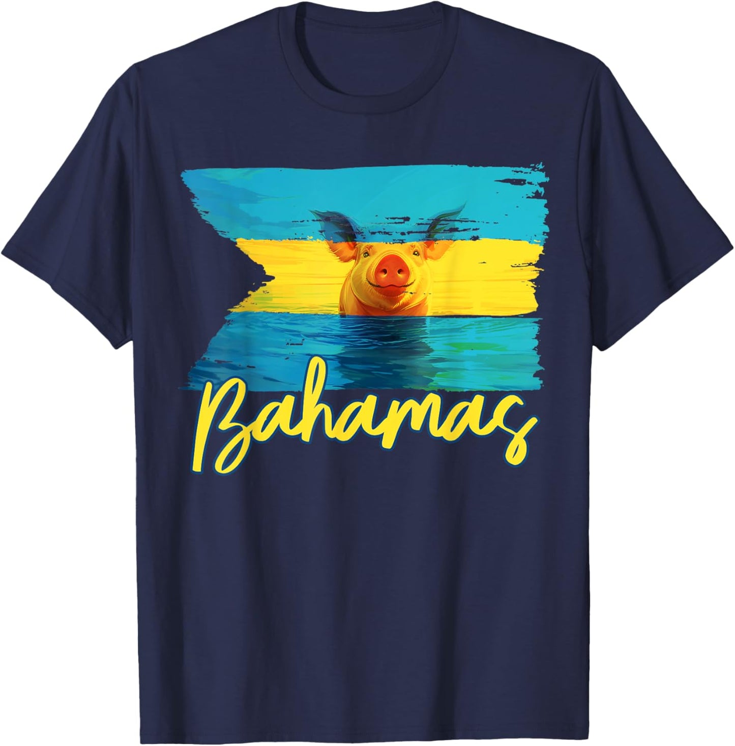 Bahamas Swimming Pig Flag Beach Caribbean Vacation Family T-Shirt - T-Shirt | Navy