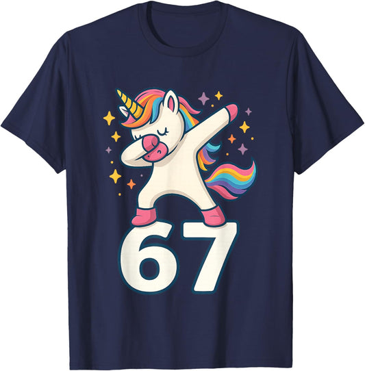67 Unicorn for Girls Six Seven Meme Brain Red Funny Kids T-Shirt - T-Shirt | Navy