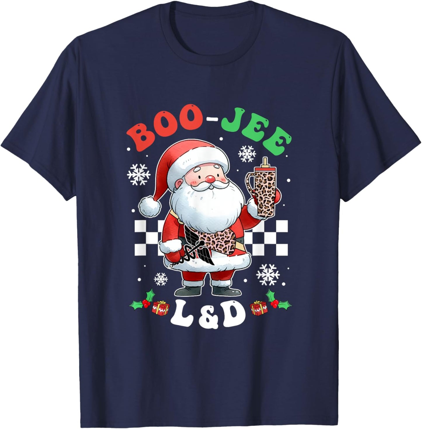 Groovy Bougie L&D Santa Christmas Matching Nurse Scrub Women T-Shirt - T-Shirt | Navy