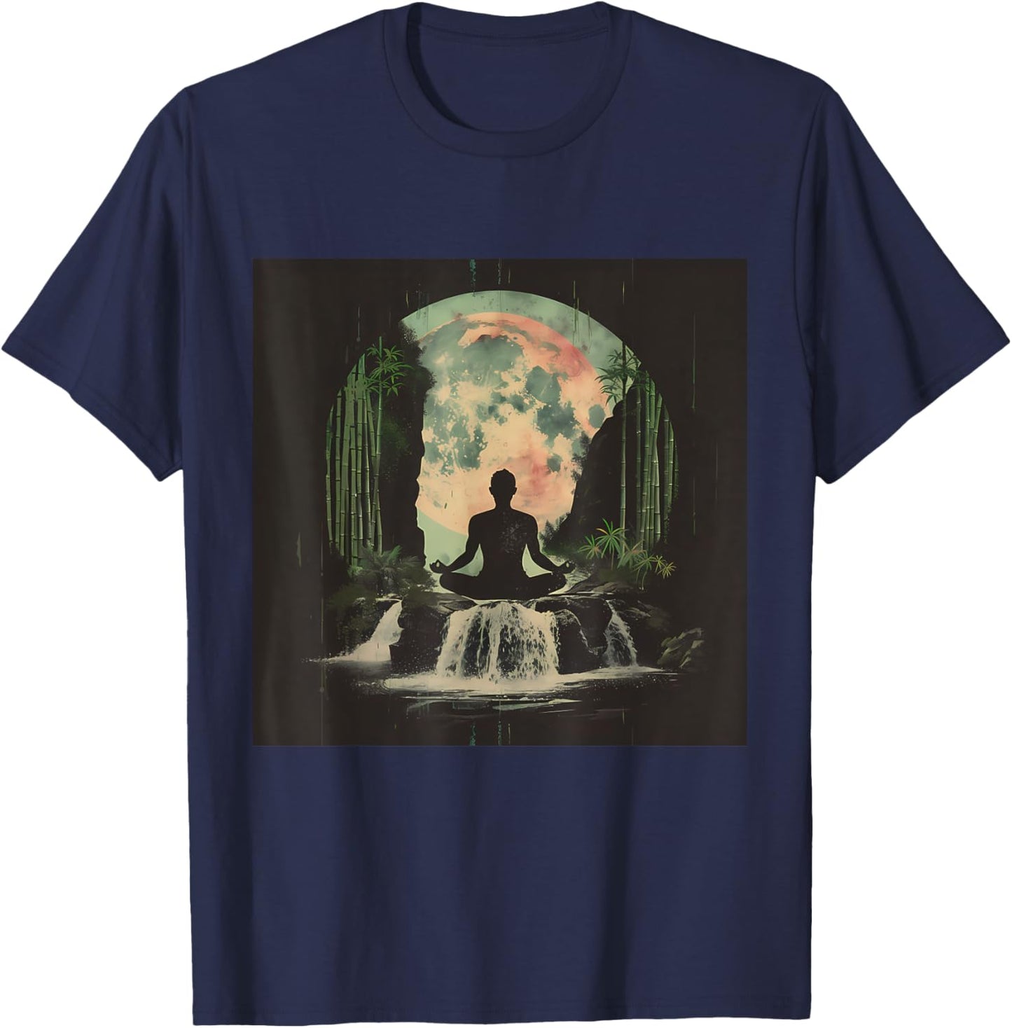 Waterfall Meditation Nature Buddhist Zen Buddha Hindu Yoga T-Shirt - T-Shirt | Navy