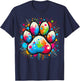 Colorful Paw Dog , -Adults & Kids, Black, Small, Short Sleeve, , Classic Fit T-Shirt - T-Shirt | Navy