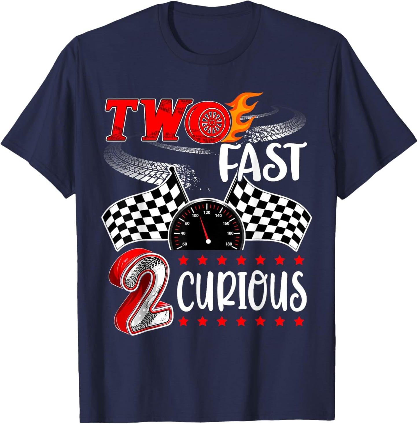 Two Fast 2 Curious Racing 2nd Birthday Two Fast Birthday T-Shirt - T-Shirt | Navy