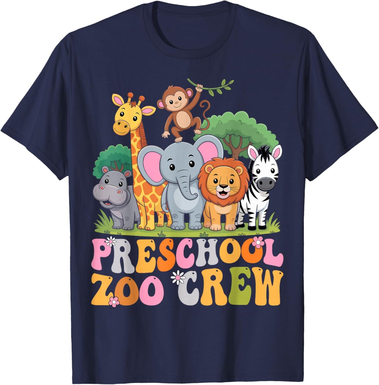 Preschool Zoo Crew Safari Animal Pre-K Teacher Student T-Shirt - T-Shirt | Navy