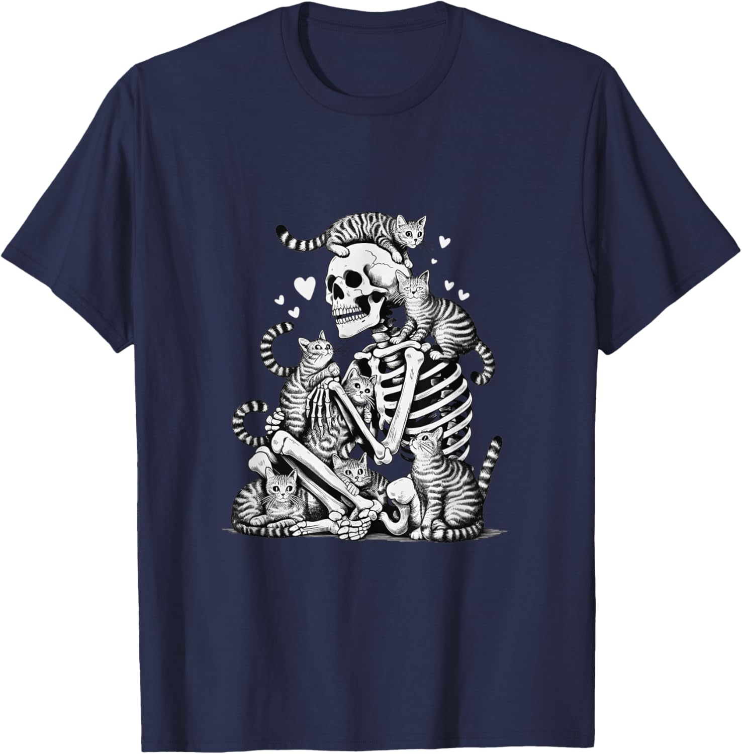 Skeleton Cat Skull Kitty Cute Halloween Men Women Kids Goth T-Shirt - T-Shirt | Navy