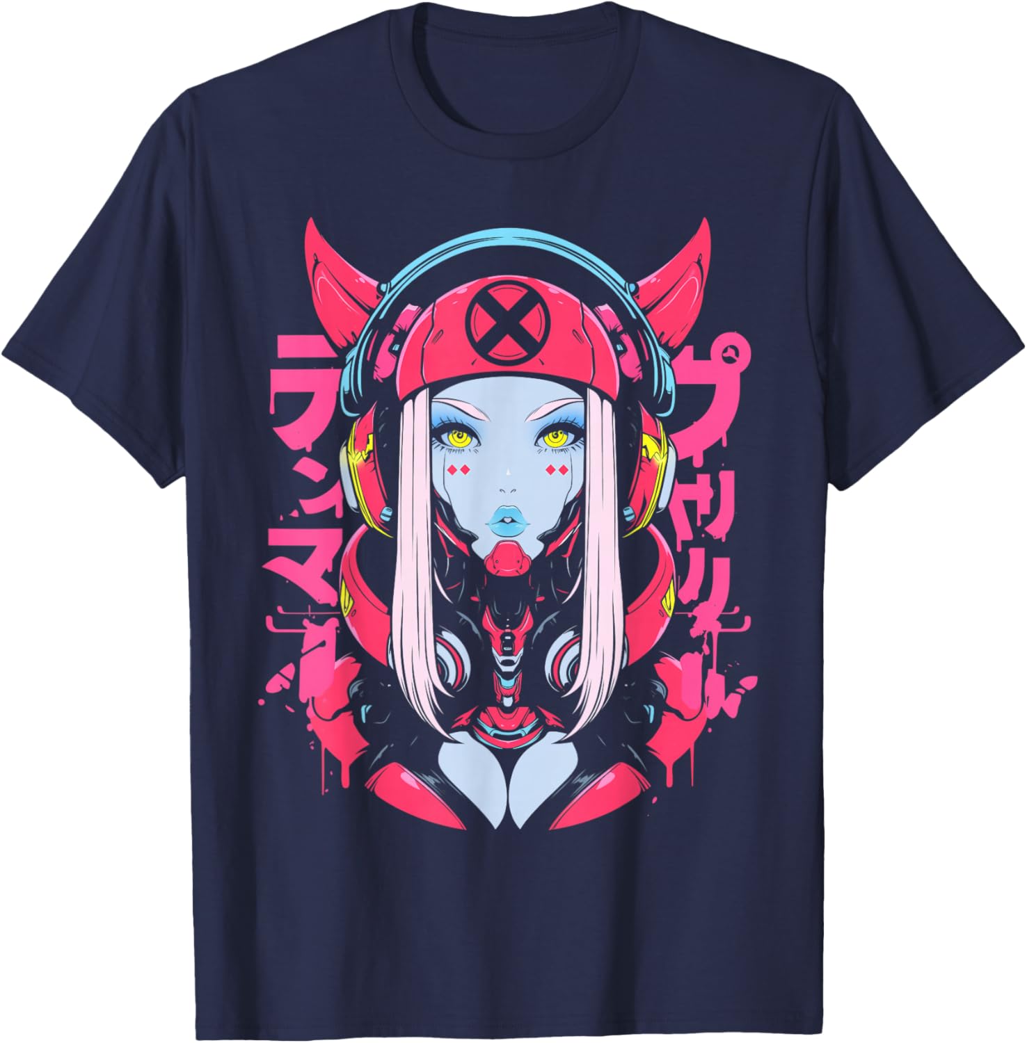 Anime Manga Cyberpunk Aesthetic Techwear Harajuku Waifu T-Shirt - T-Shirt | Navy