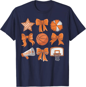 Basketball Coquette Bow Cheer Mom Game Day Women Girls Kids T-Shirt - T-Shirt | Navy