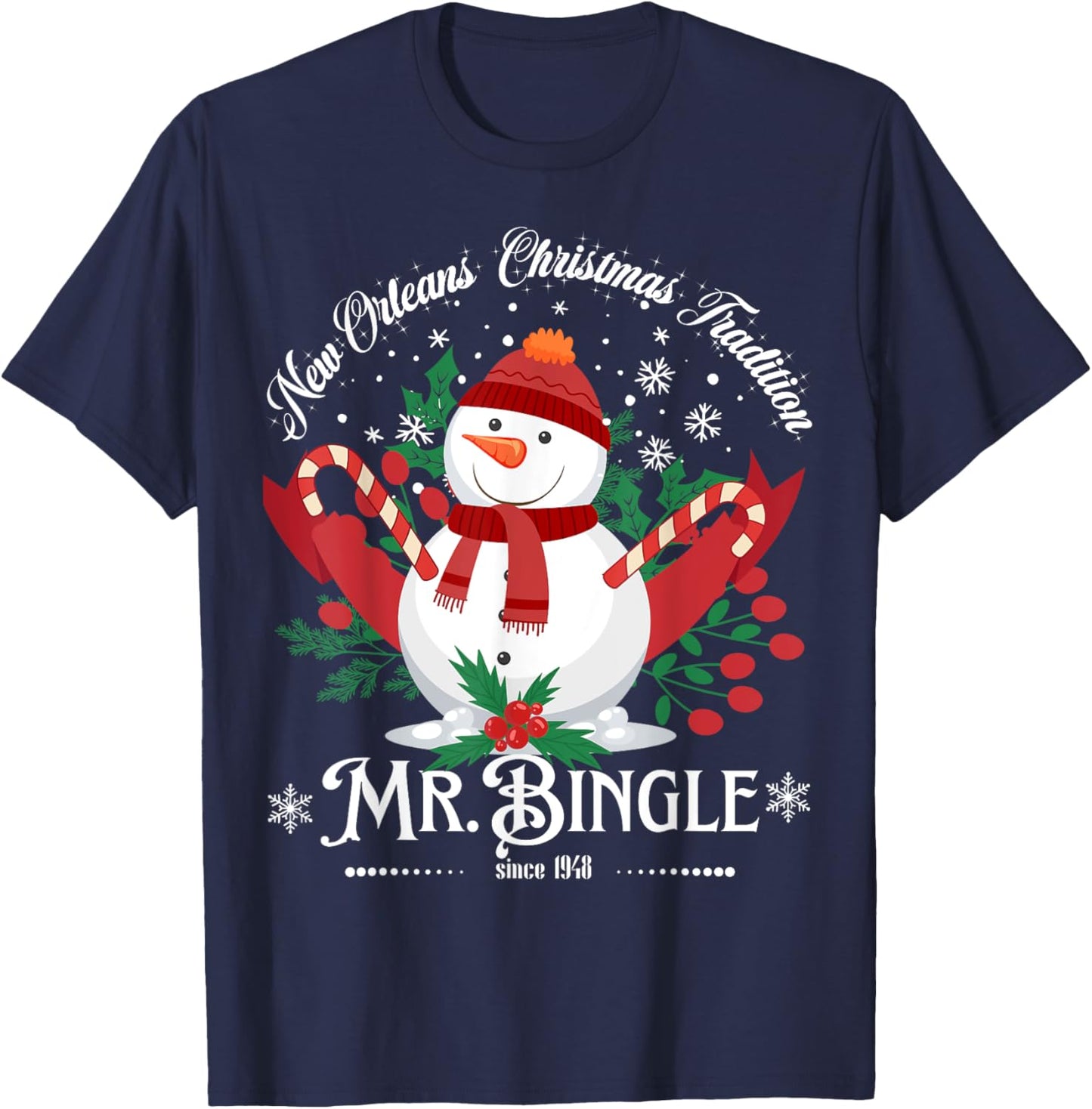 New Orleans Mr.Bingle Christmas Tradition Snowmen Christmas T-Shirt - T-Shirt | Navy