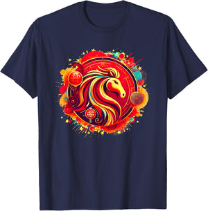 Year of the Horse 2026 Chinese Zodiac Lunar New Year T-Shirt - T-Shirt | Navy
