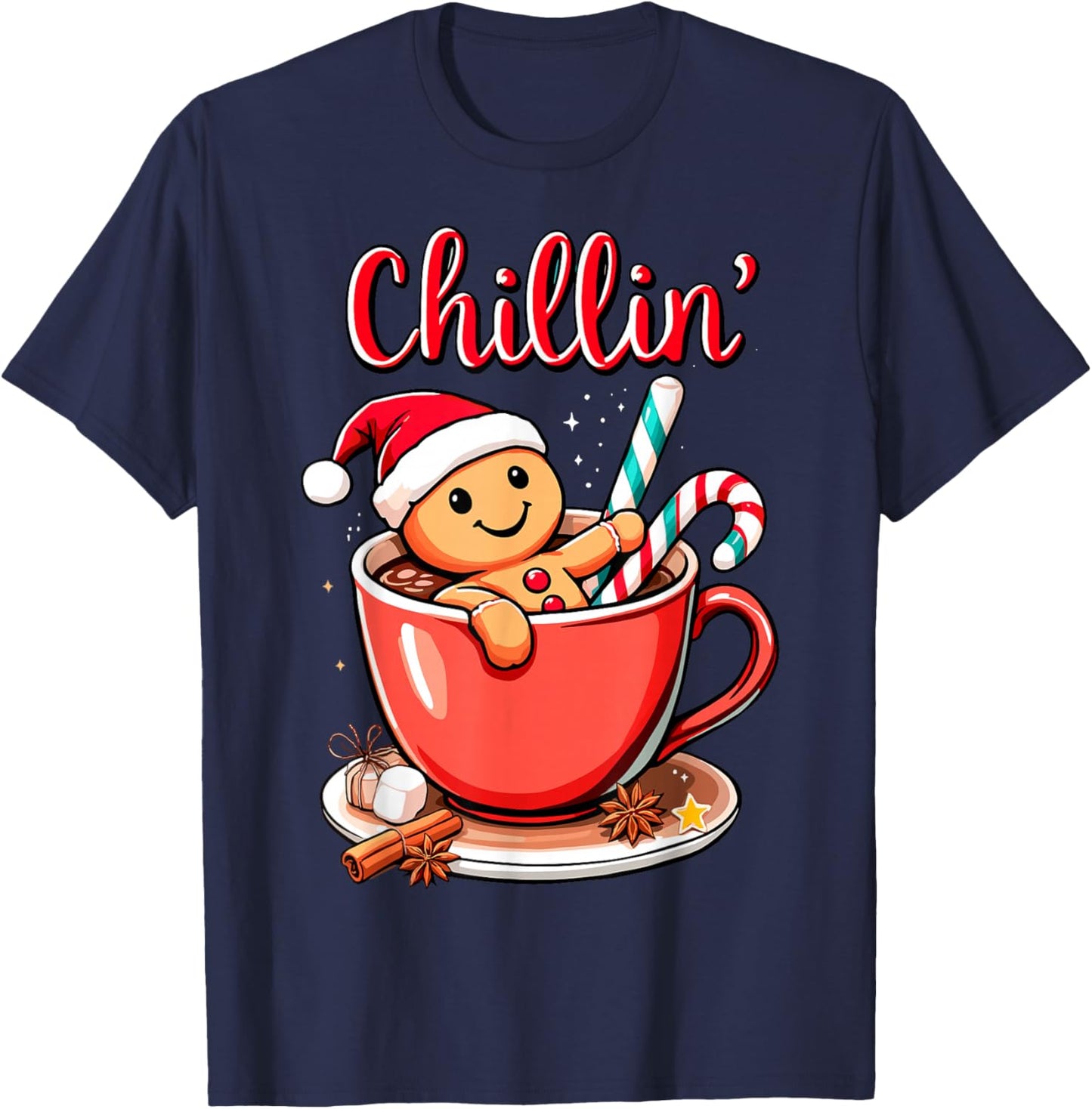 Christmas Chillin' Gingerbread Coffee Bath Funny Xmas Party T-Shirt - T-Shirt | Navy