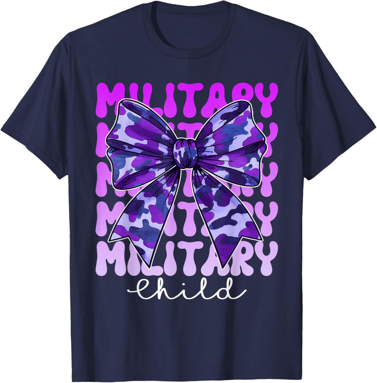 Military Child Coquette Bow Purple Camo Camoflage Boys Girls T-Shirt - T-Shirt | Navy