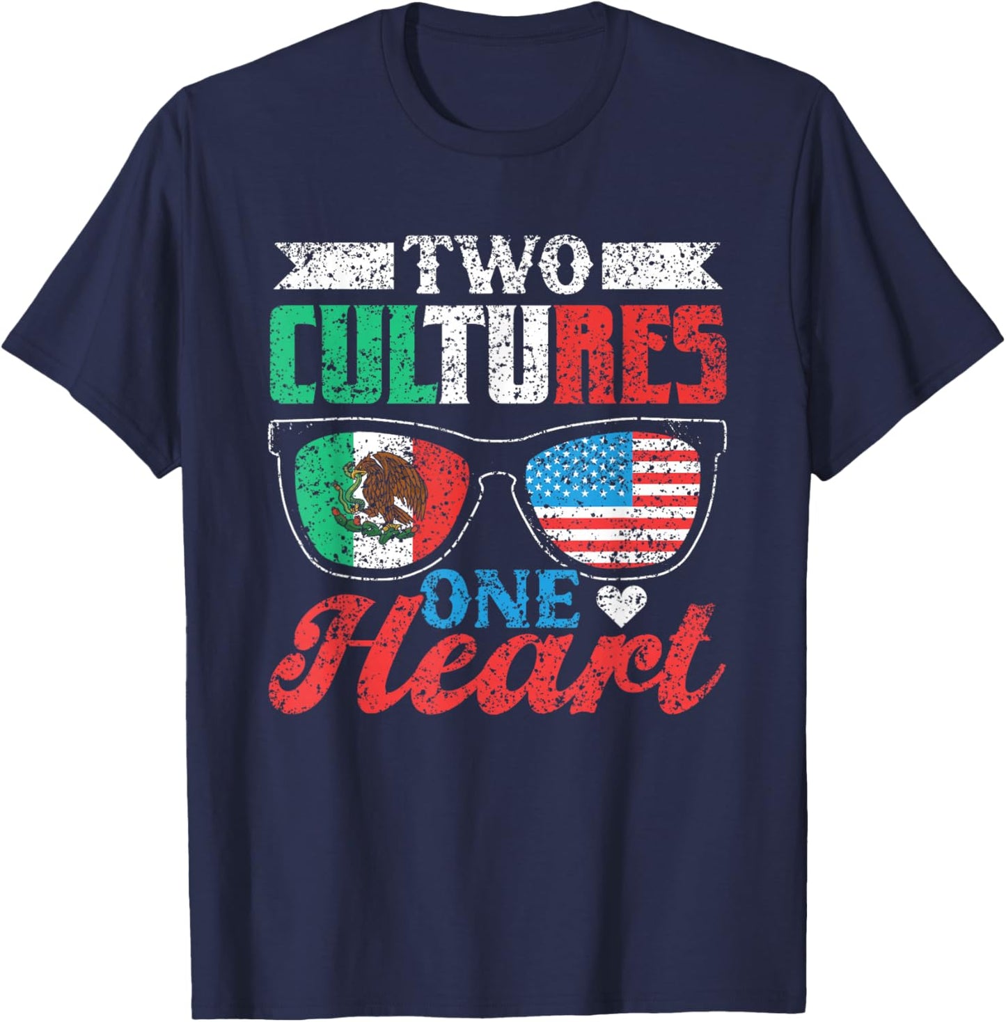 Two Cultures One Heart Usa Mexico America Mexican American T-Shirt - T-Shirt | Navy