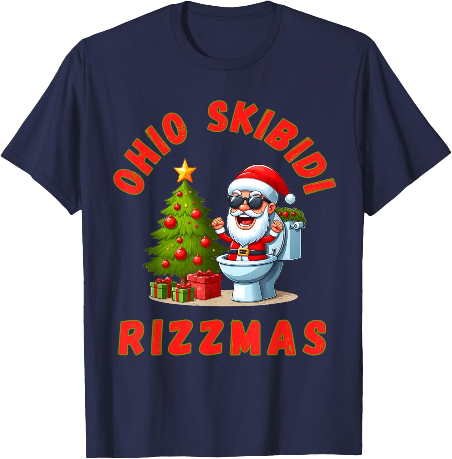 Ohio Skibidi Rizzmas Funny Christmas Rizz Gyatt Rizz Santa T-Shirt - T-Shirt | Navy