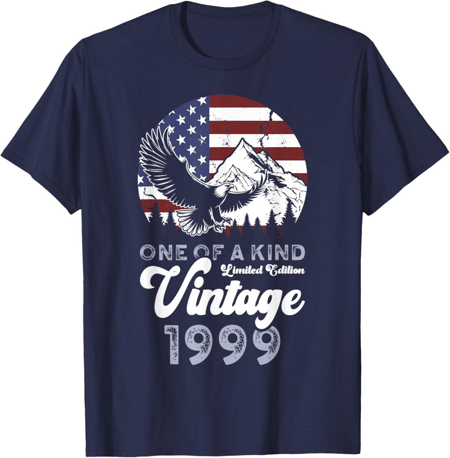 Vintage 1999 Patriotic Eagle 27th Birthday American Flag T-Shirt - T-Shirt | Navy