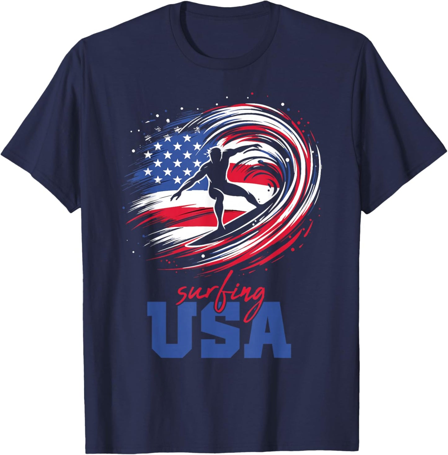 Surfing USA American Flag Surfer Patriotic T-Shirt - T-Shirt | Navy