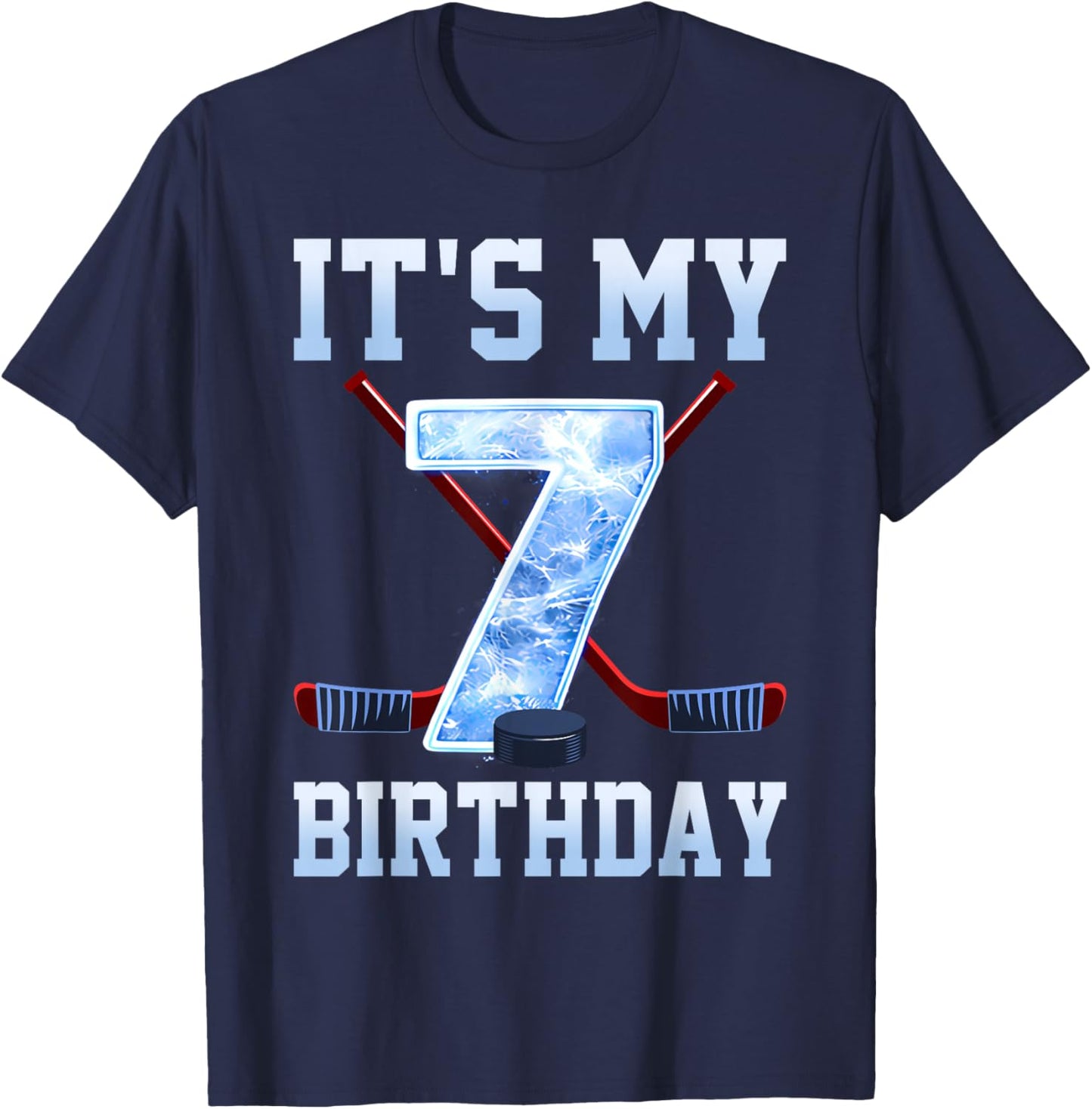 It's My 7th Birthday Ice Hockey 7 Years Bday Boy Kids T-Shirt - T-Shirt | Navy