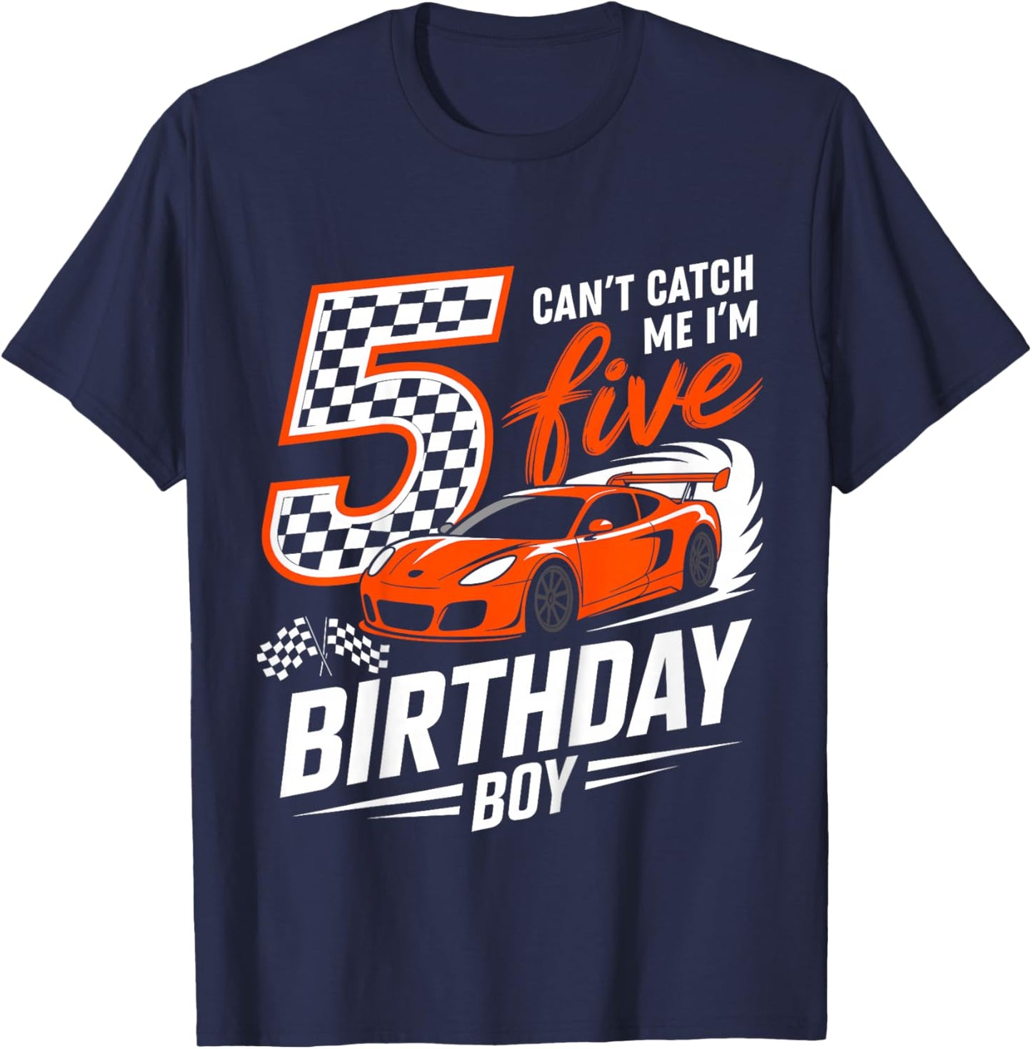 Kids Race Car Racing 5th Birthday 5 Years Old Cars Five Bday Boys T-Shirt - T-Shirt | Navy