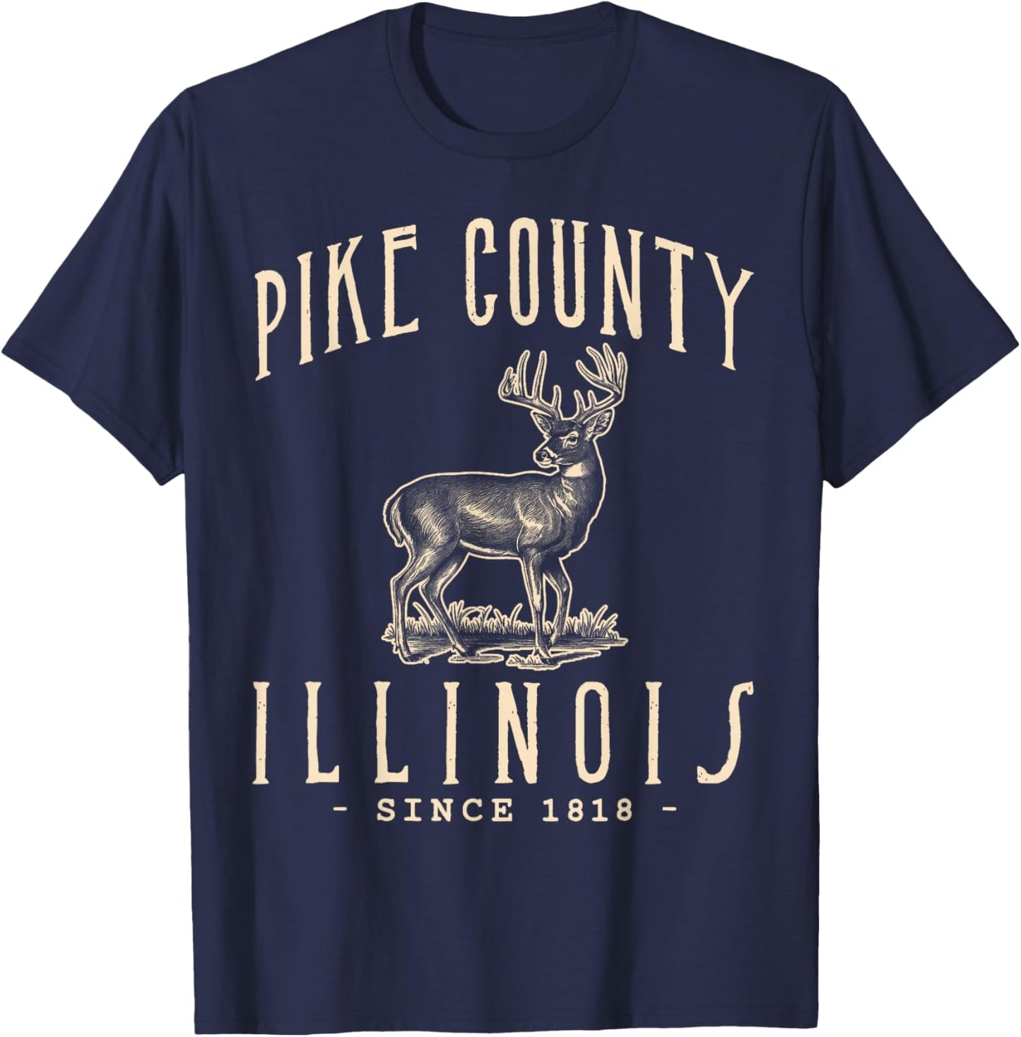 Pike County. White-tailed Deer Hunting in Illinois T-Shirt - T-Shirt | Navy