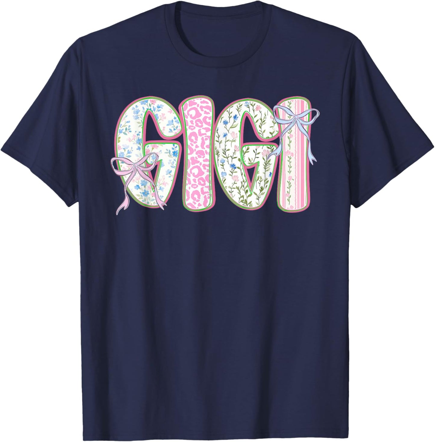 Gigi Floral Coquette Bow Mother's Day Cute Women Grandma T-Shirt - T-Shirt | Navy