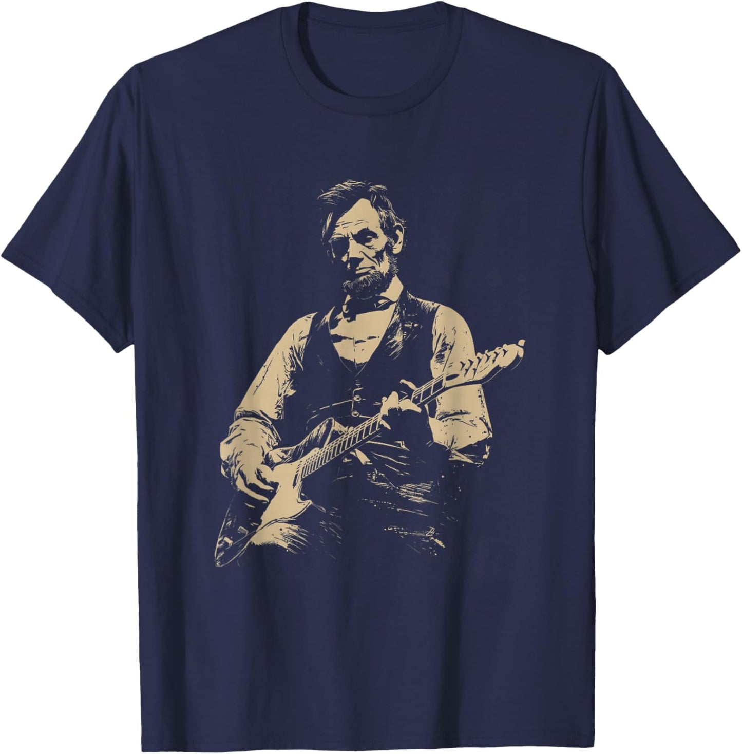 abe Lincoln Playing Guitar 4th July Lincoln Guitar T-Shirt - T-Shirt | Navy