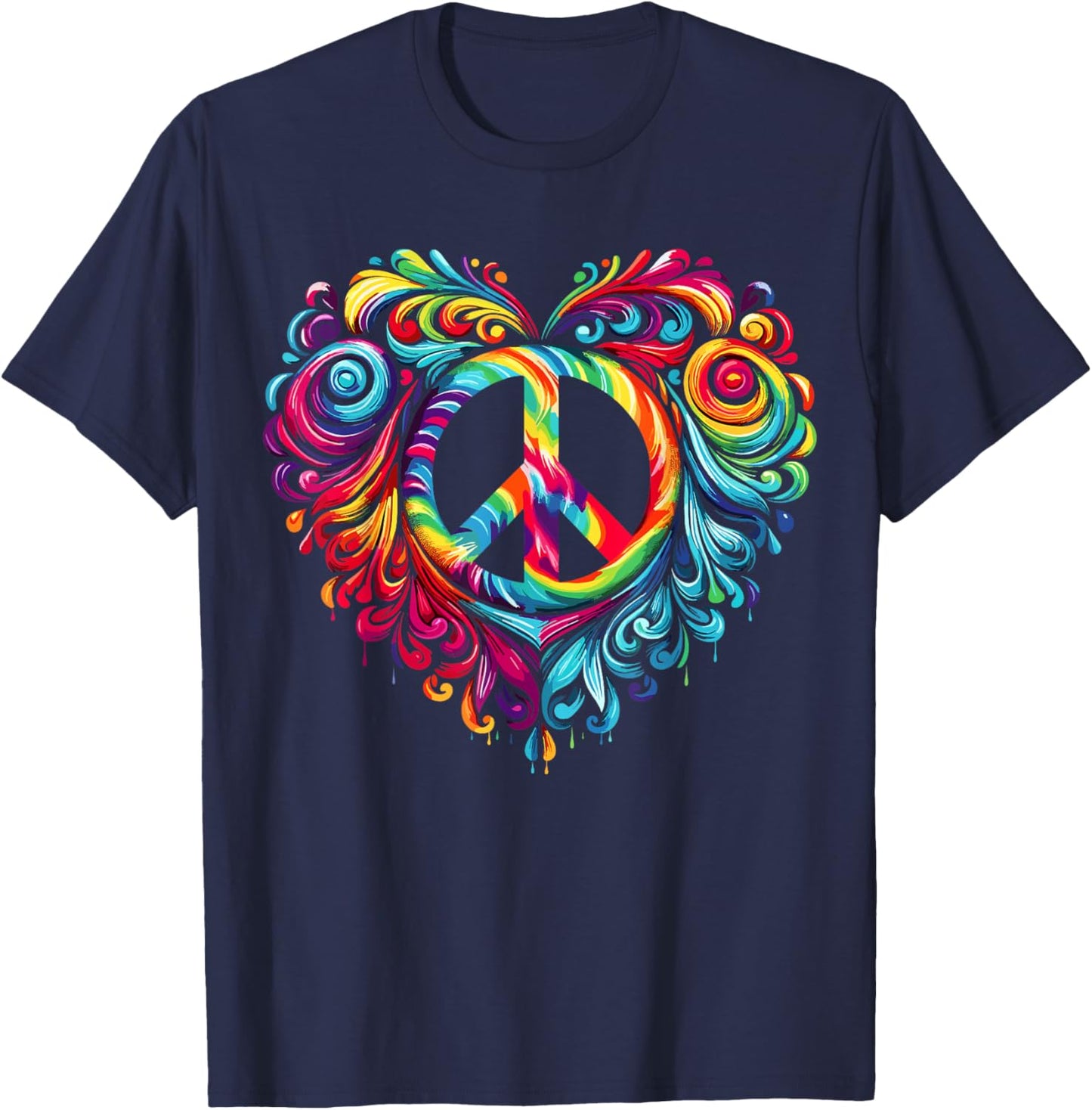 Heart Peace Sign Colorful Hippie T-Shirt - T-Shirt | Navy
