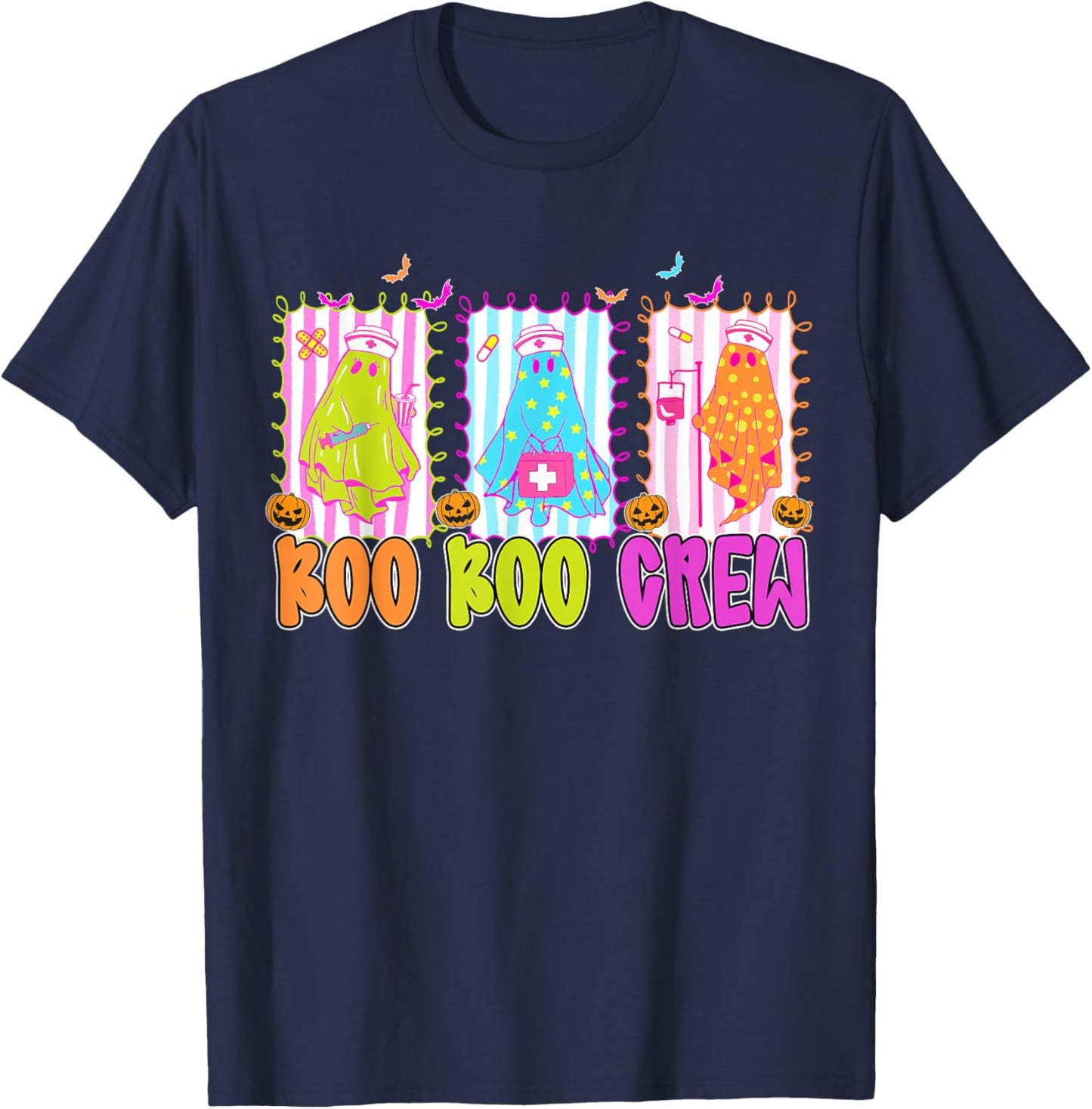 Preppy Boo Crew Registered Nurse Night Shift Ghost Halloween T-Shirt - T-Shirt | Navy