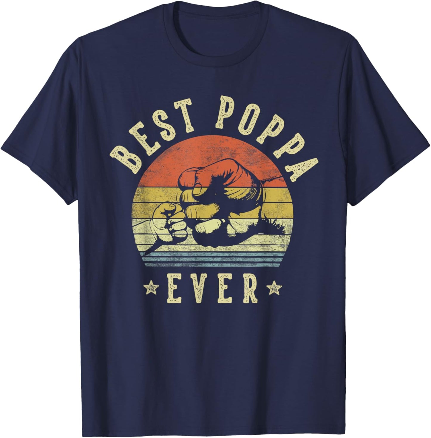 Best Poppa Ever - Retro Fist Bump Vintage Design Poppa T-Shirt - T-Shirt | Navy