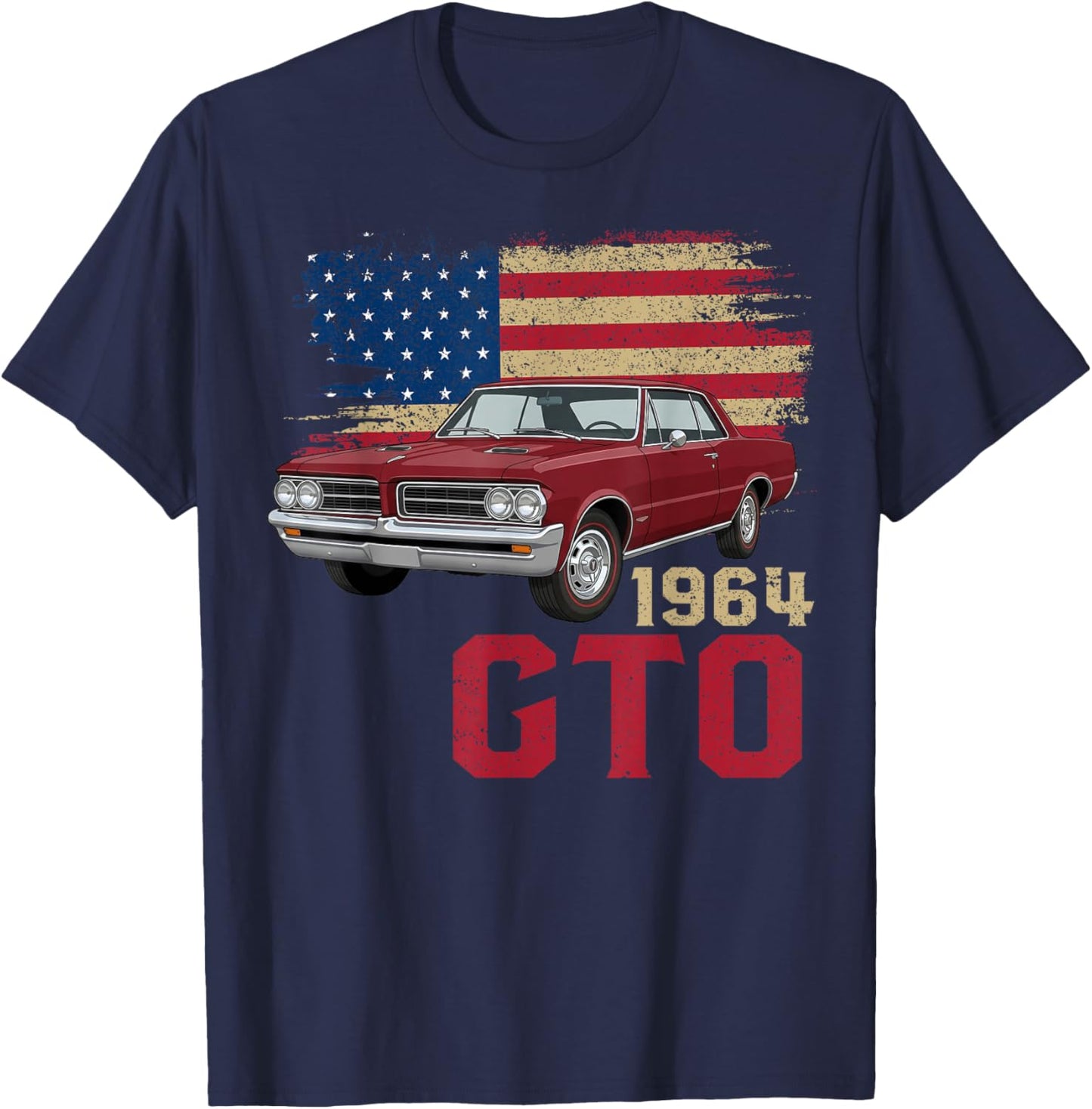 64 1964 GTO American Flag Muscle Car T-Shirt - T-Shirt | Navy