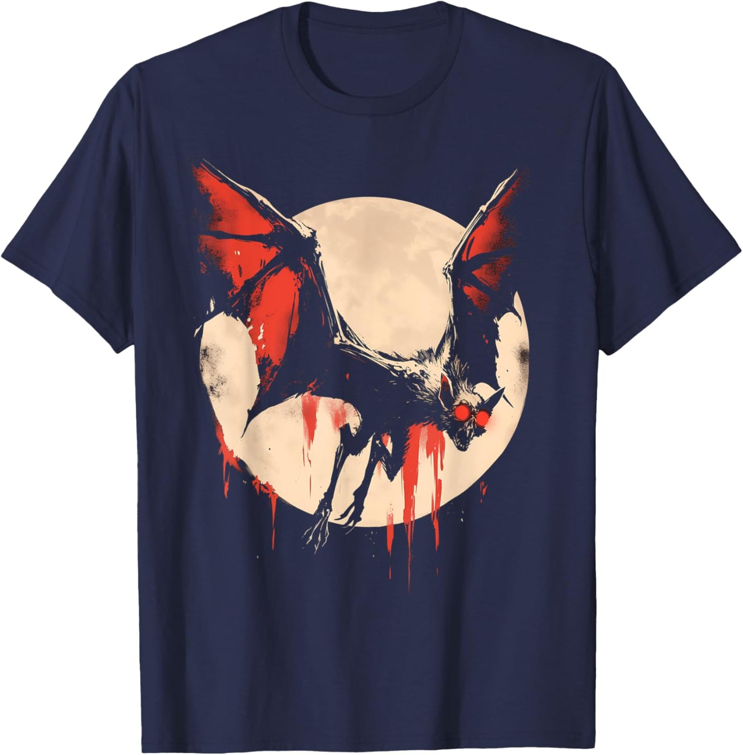 Creepy Gothic Bat Vampire Horror Occult Dark Full Moon Evil T-Shirt - T-Shirt | Navy