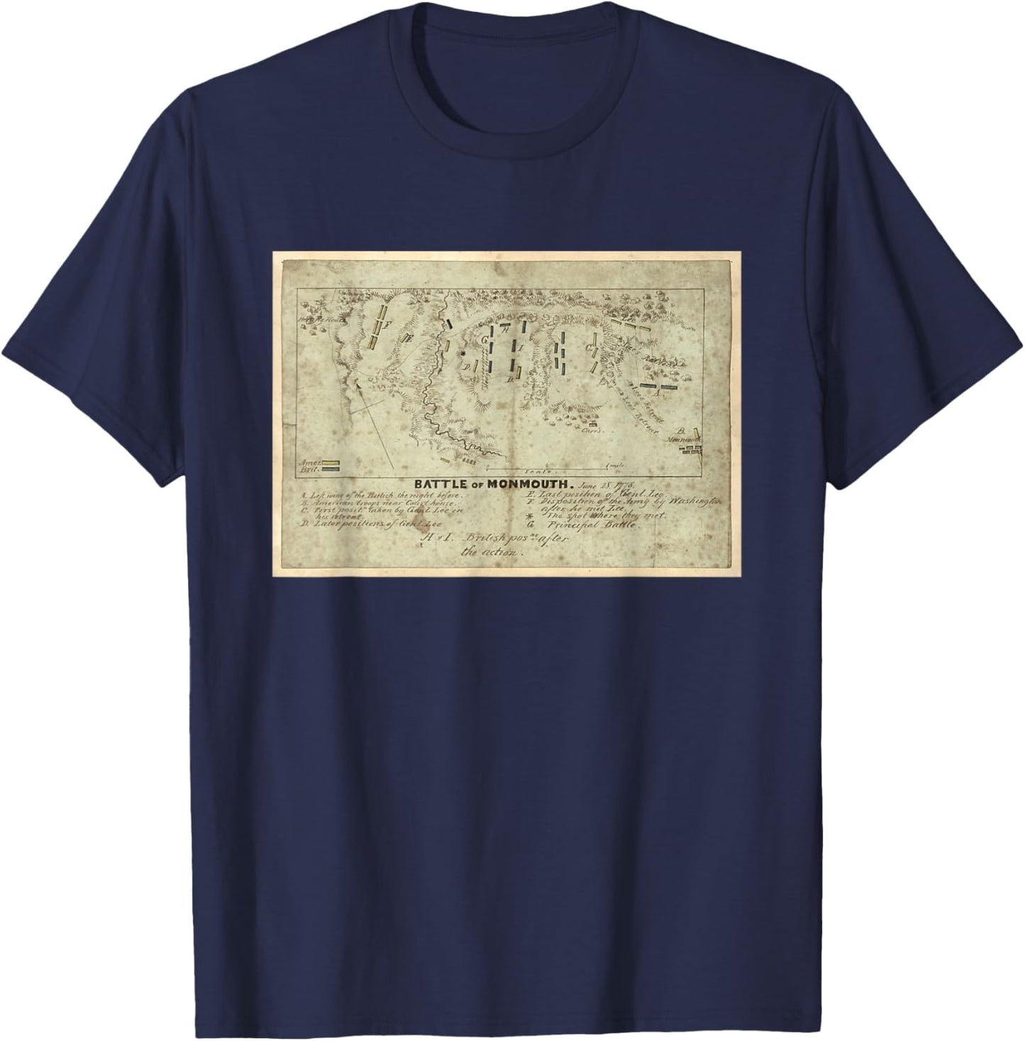 Battle of Monmouth Map (1778) T-Shirt - T-Shirt | Navy
