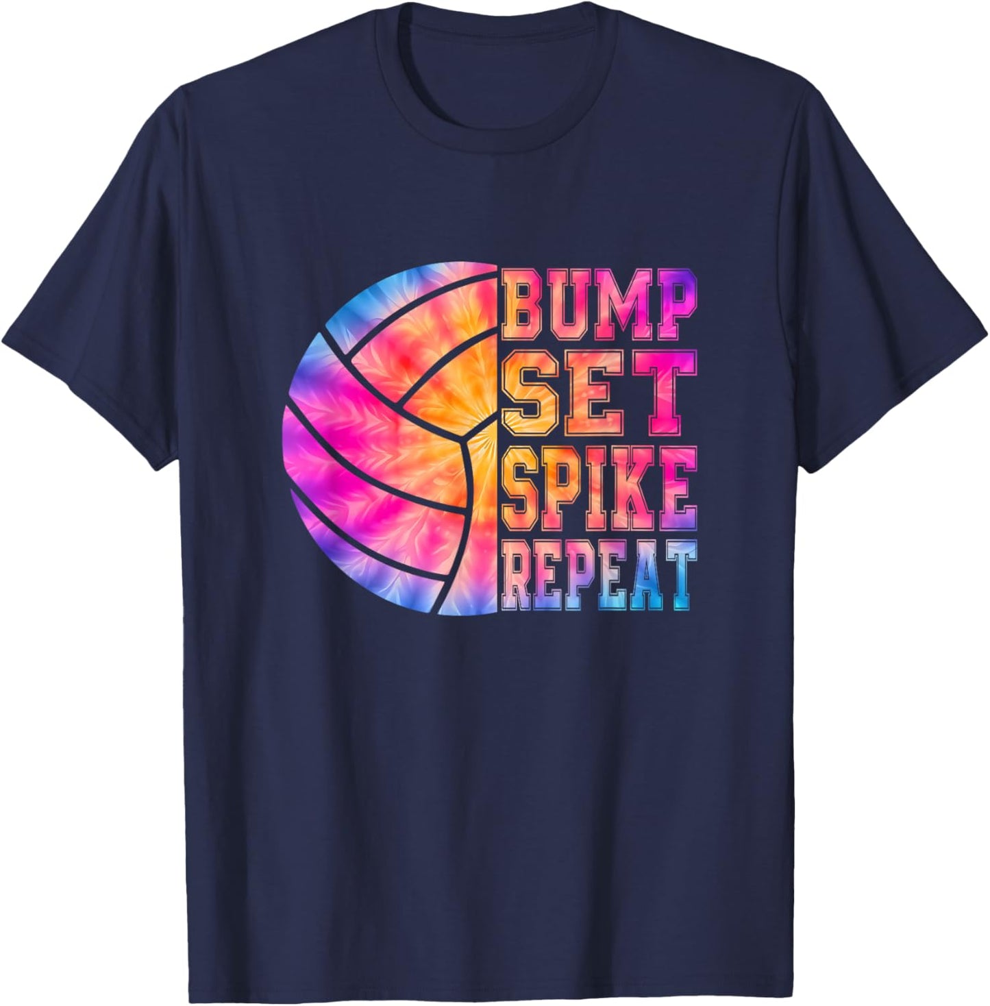 Colorful Tie Dye Teen Girls Volleyball Bump Set Spike Repeat T-Shirt - T-Shirt | Navy