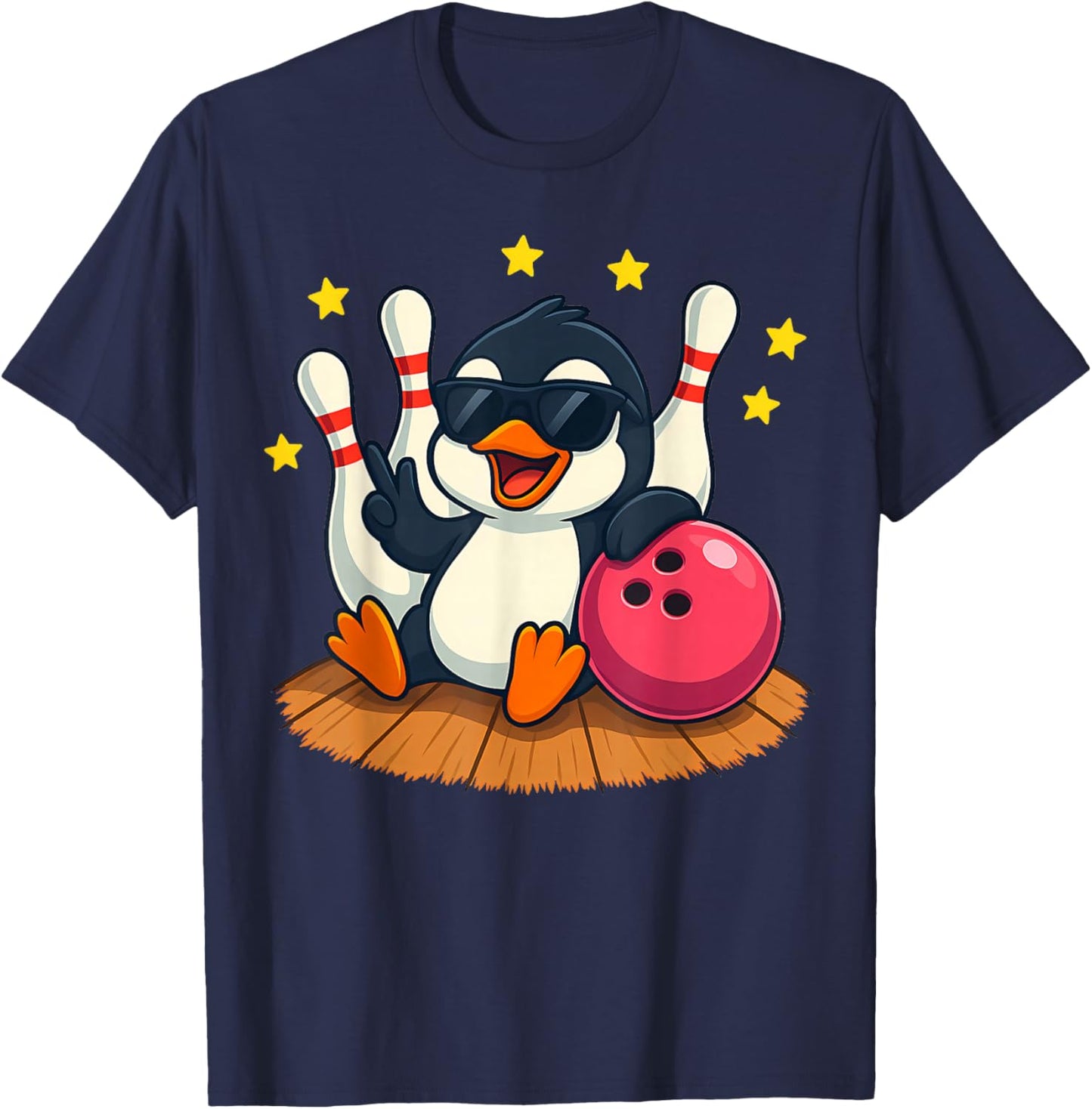 Cute Penguins with Sunglasses Playing Bowling Women T-Shirt - T-Shirt | Navy