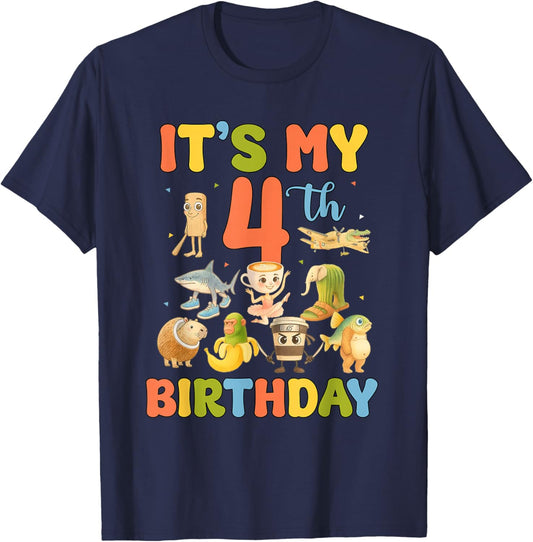 It's My 4th Birthday Boy Italian Brainrot Meme 4 Year Old T-Shirt - T-Shirt | Navy