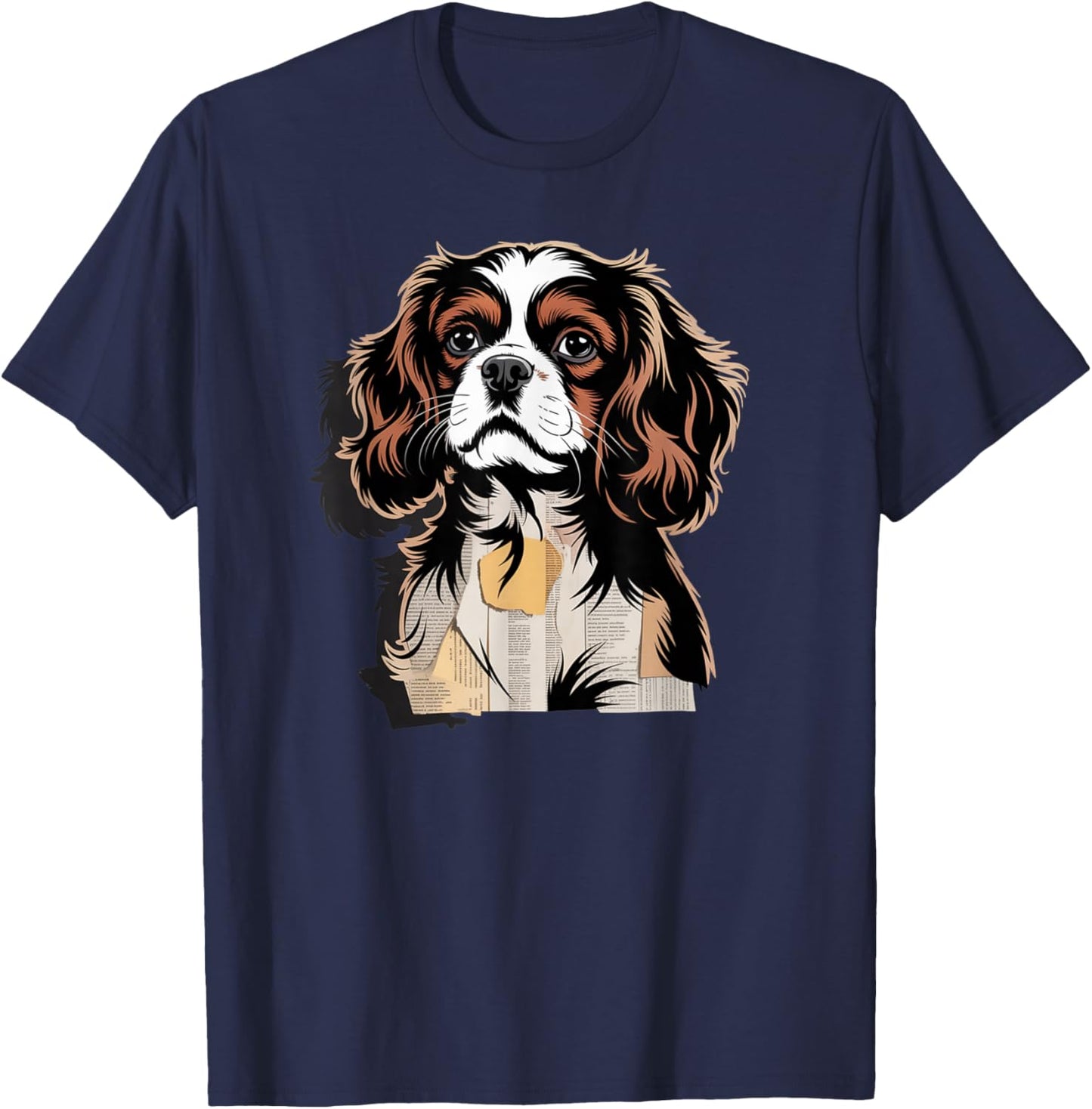 Newspaper Art Cavalier King Charles Spaniel T-Shirt - T-Shirt | Navy