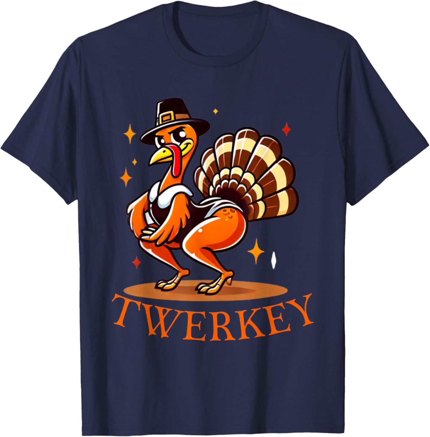 Funny Twerkey Twerking Turkey Dance Pilgrim Thanksgiving T-Shirt - T-Shirt | Navy