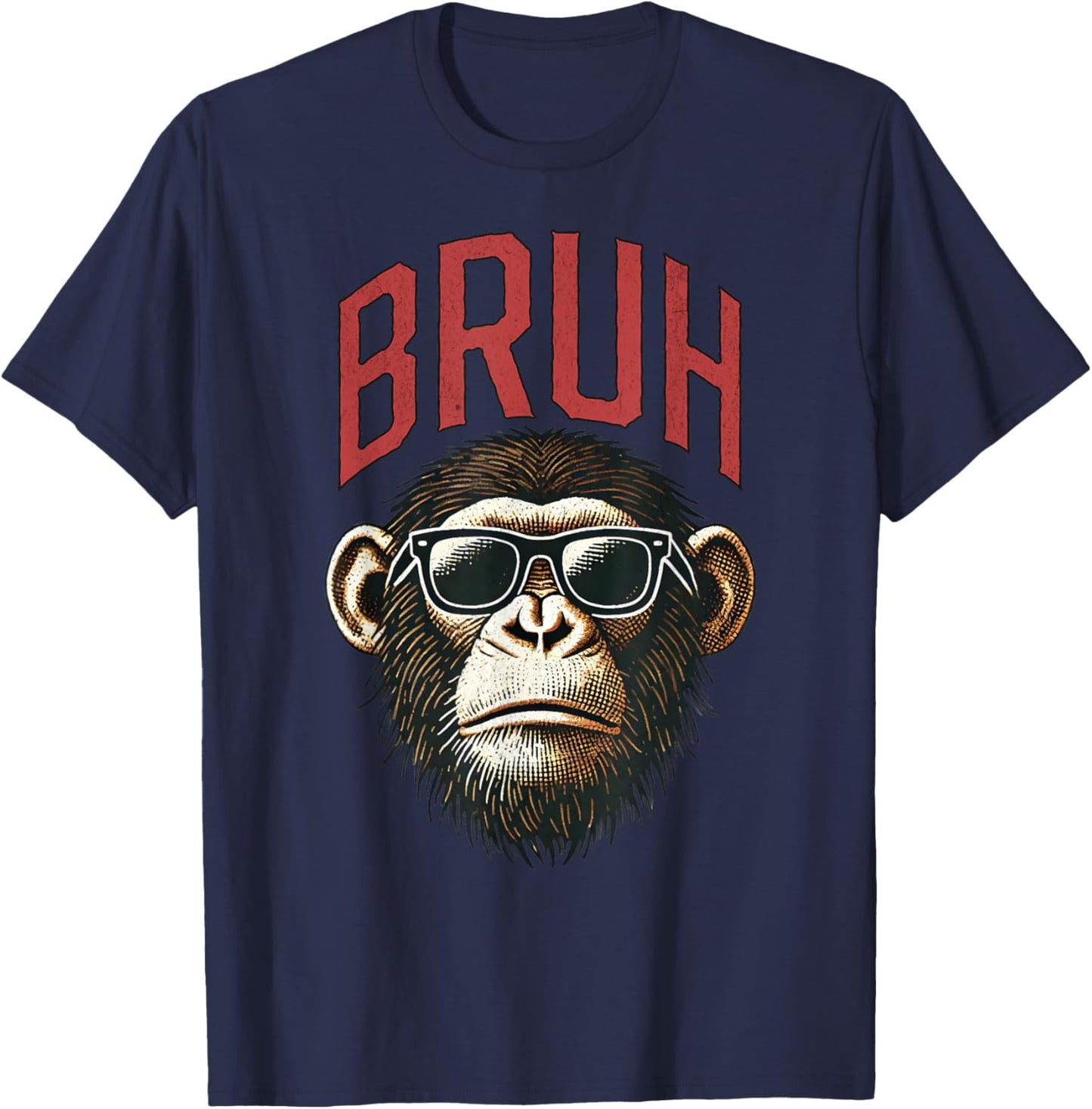 Vintage Style Bruh Chimpanzee Funny Boys Kids Teen Sayings T-Shirt - T-Shirt | Navy