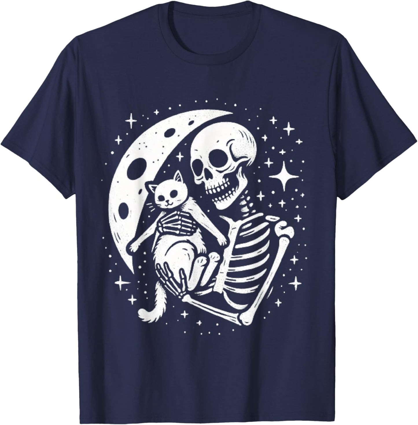 Vintage Skeleton Cat Skull Goth Halloween Men Women Kids T-Shirt - T-Shirt | Navy