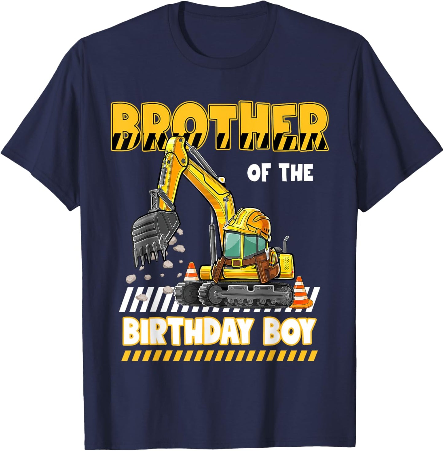 Brother Of The Birthday Boy Construction Excavator Family T-Shirt - T-Shirt | Navy