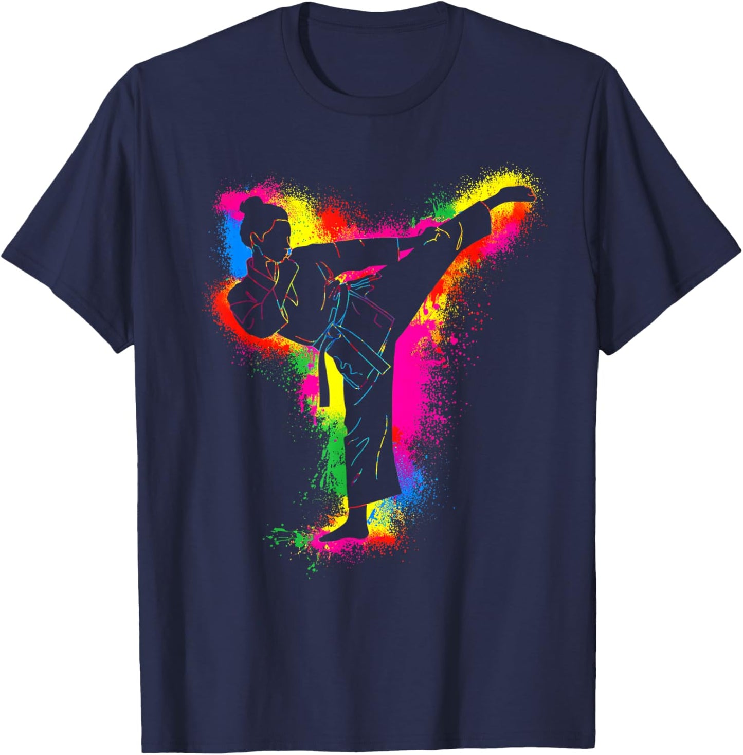 Kids Colorful Taekwondo Martial Arts Women Girl Karate Kick T-Shirt - T-Shirt | Navy