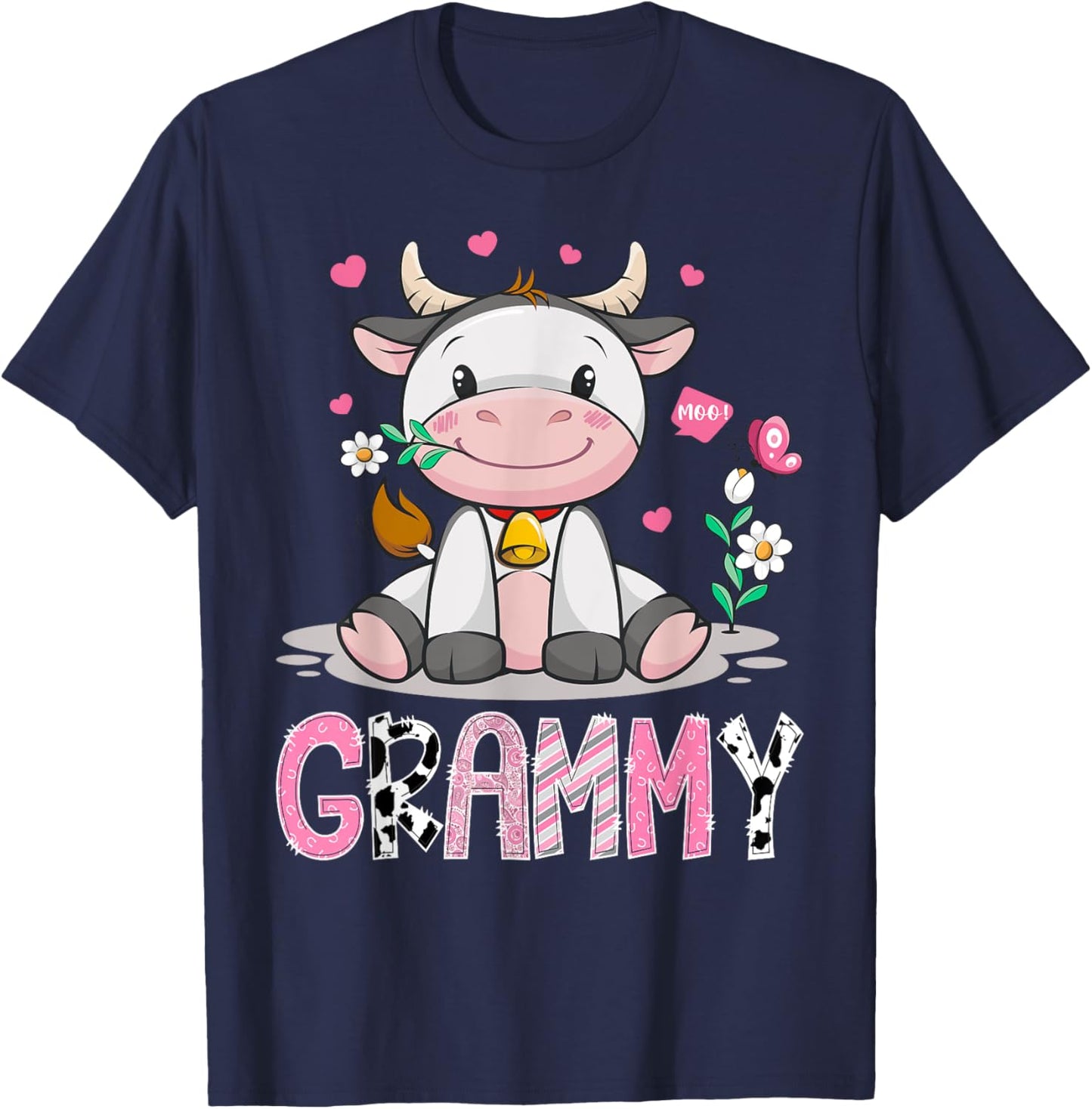 Grammy Cute Cow Moo Farmer Birthday Family Matching T-Shirt - T-Shirt | Navy